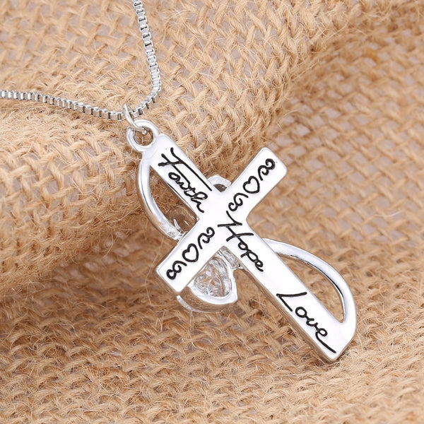 Crystal Faith Hope Love Cross Necklace